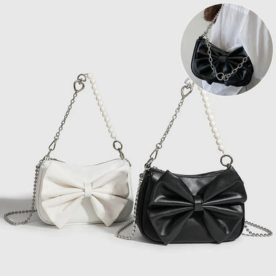 Black White PU Bow Handbags Autumn