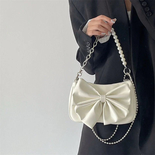 Black White PU Bow Handbags Autumn